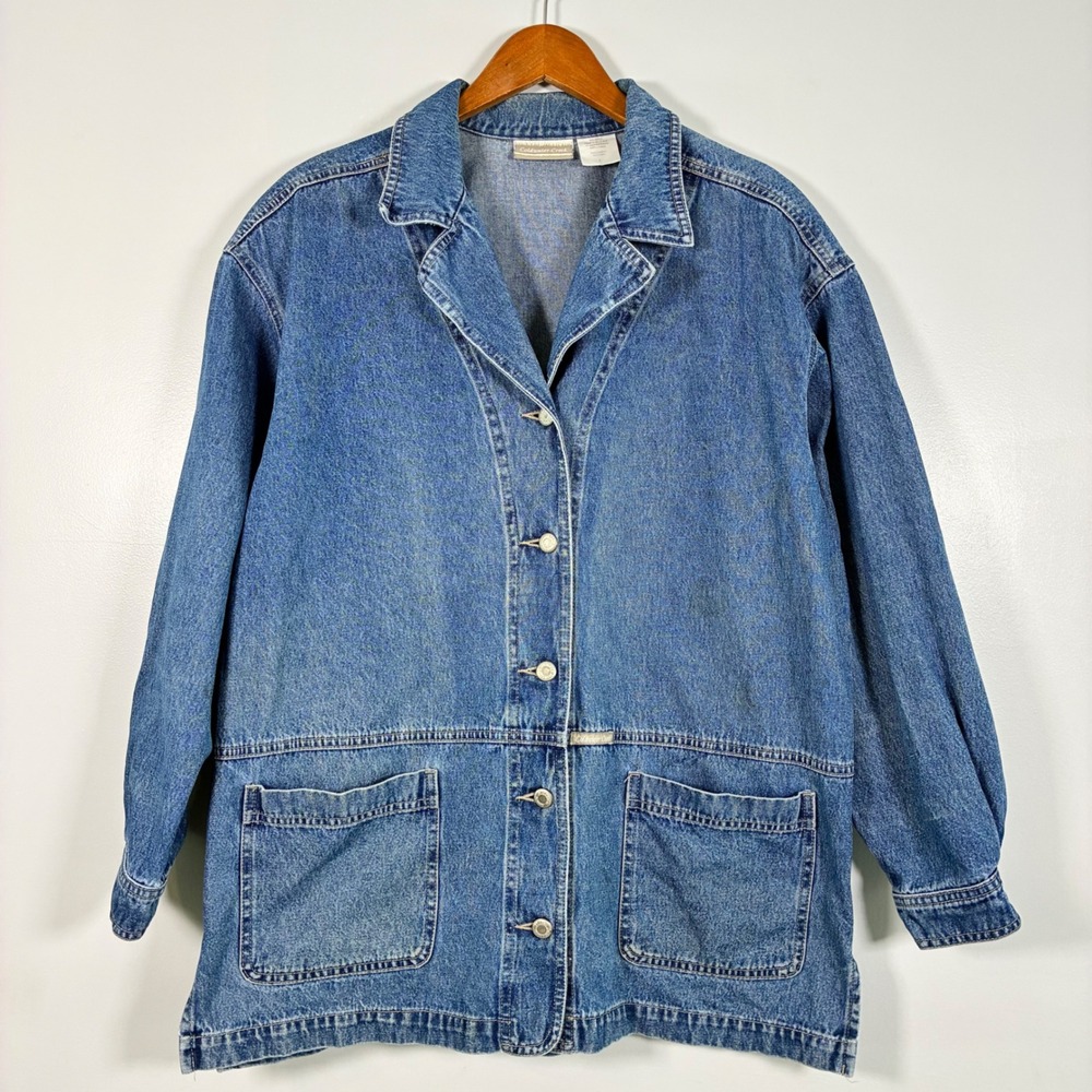 Coldwater Creek Denim Jacket L Chore Coat Button Front 100% Cotton Barn Granola